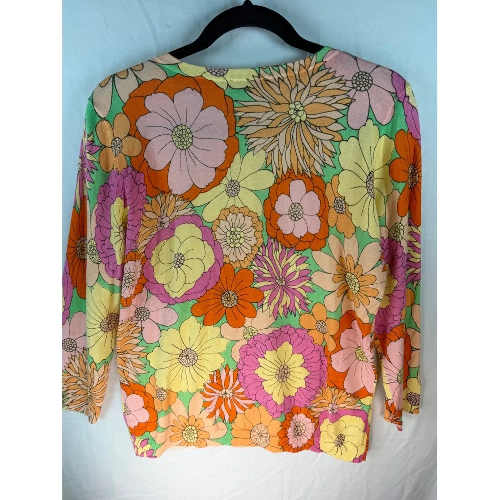 Talbots Floral Cardigan Sweater Womens Med NWT Pink Orange Retro 60s Psychedelic